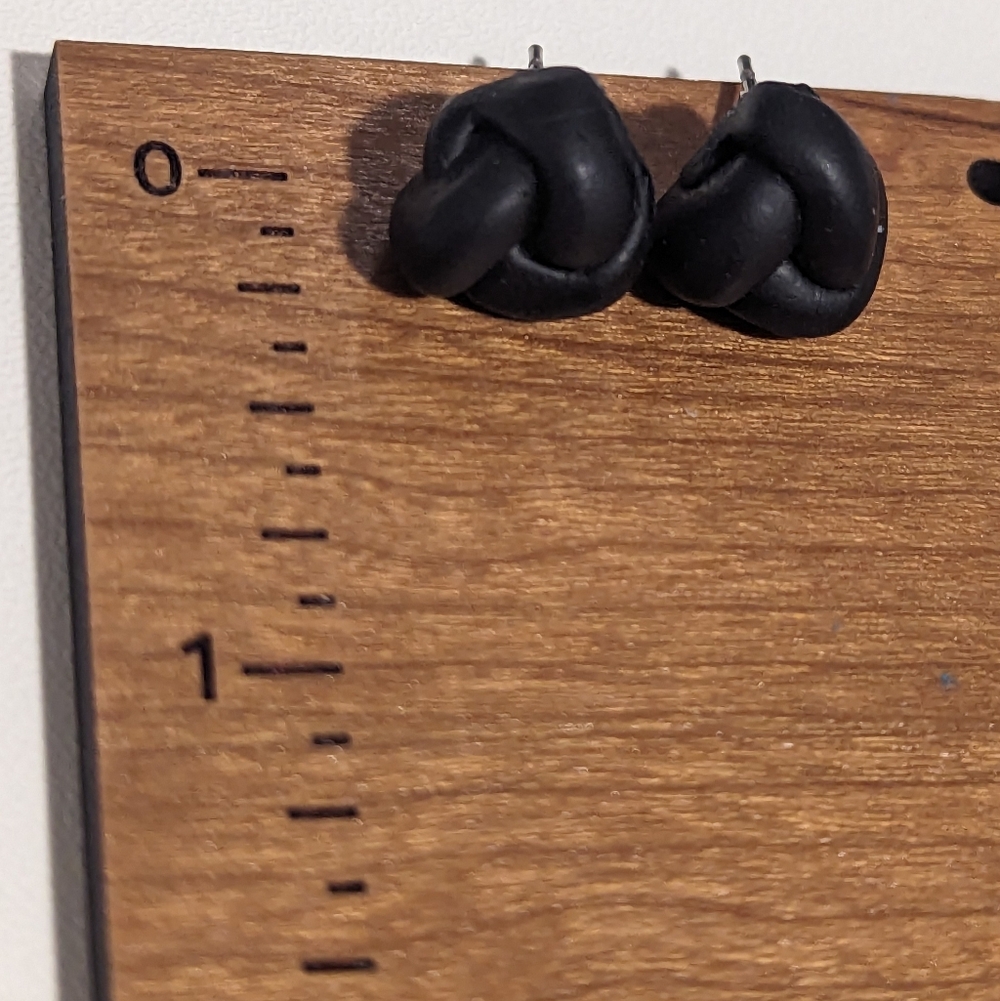 Black Knotted Detail Clay Stud Earrings New!